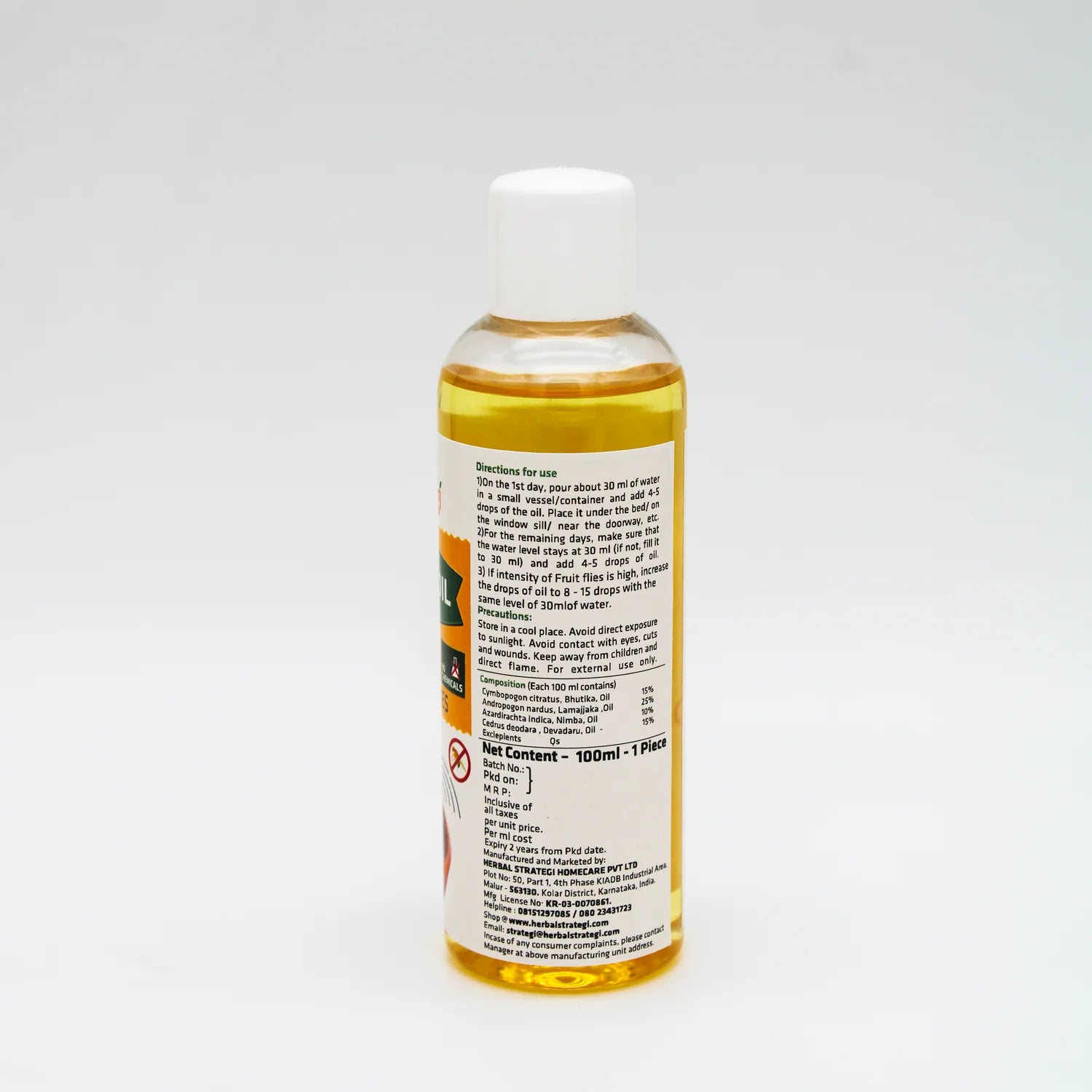 Herbal Strategi Fruit Fly Oil 100 ML | 100% Herbal |Unique blend of plant extracts & Herbal oils |No chemicals, Non-Toxic & Eco friendly, No side effects | Also acts as a Room Freshner Better Home Herbal Strategi