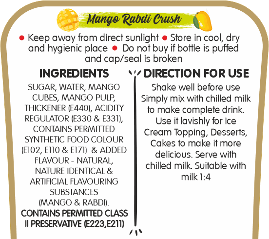 Frujoy Mango Rabadi Crush 750ml | For Fruit Mocktail | Cocktail | Cake | Baking Essentials | Juices | Beverages Crush Frujoy