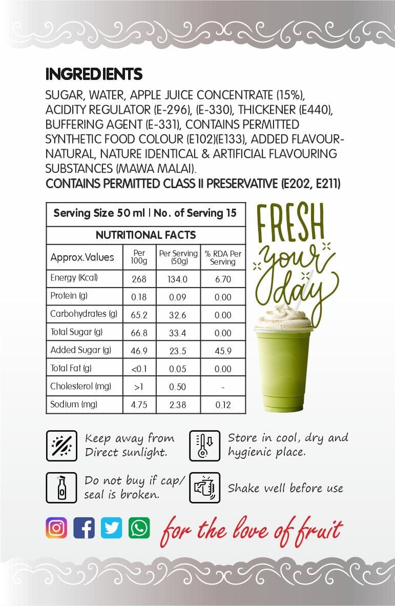 Frujoy Mava Malai syrup 750ml | For Drinks Juices | Fruit Mocktail | Cocktail | Sharbat | Baking Essentials | Beverages Crush Frujoy