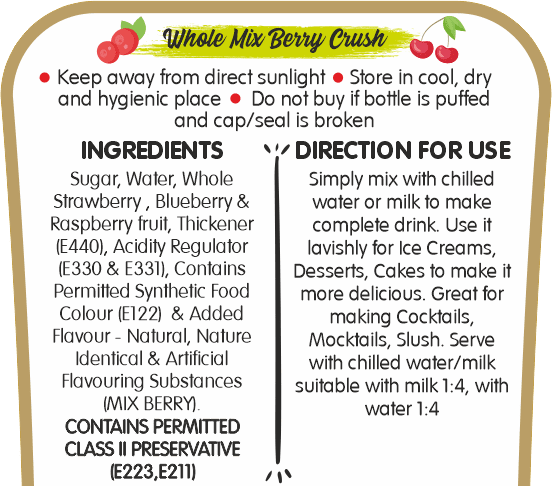 Frujoy Whole Mix Berry Crush Strawberry / Blueberry / Raspberry 750ml | High Fruit | For Fruit Mocktail | Cocktail | Milk Shake| Falooda | Baking Essentials Crush Frujoy