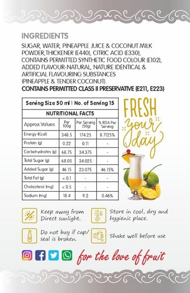 Frujoy Pinacolada 750ml | For Fruit Mocktail | Cocktail | Juices & Shake| Beverages Crush Frujoy