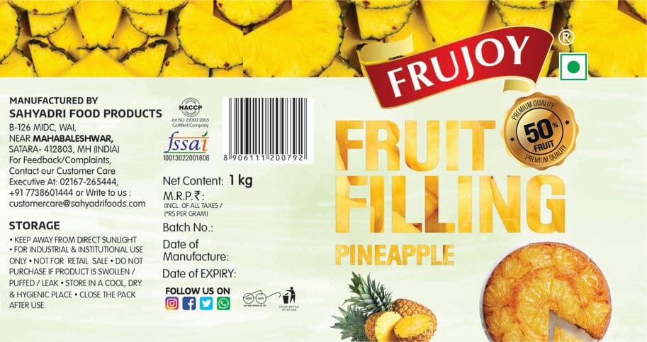 Frujoy Pineapple Filling 1kg | For Cake | Dessert | Custard | Pastry | Muffins | Baking Essentials Crush Frujoy