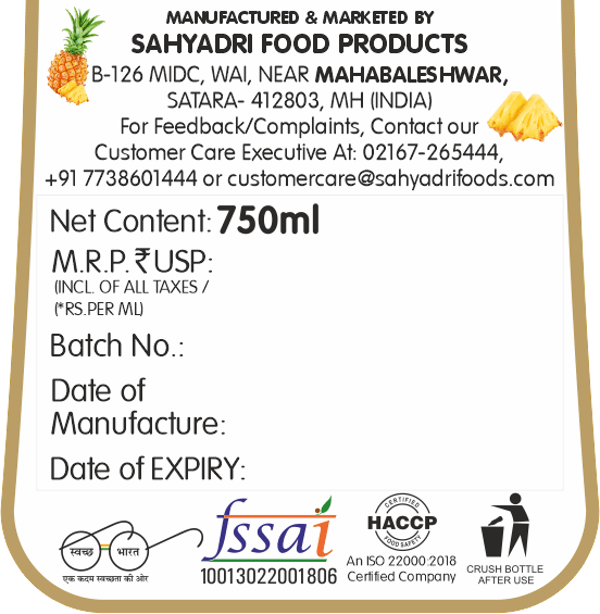 Frujoy Whole Pineapple Crush 750ml | High Fruit | For Fruit Mocktail | Cocktail | Milk Shake| Falooda | Baking Essentials Crush Frujoy