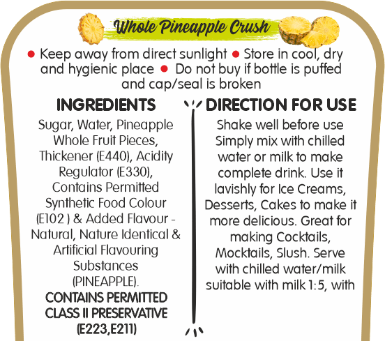 Frujoy Whole Pineapple Crush 750ml | High Fruit | For Fruit Mocktail | Cocktail | Milk Shake| Falooda | Baking Essentials Crush Frujoy