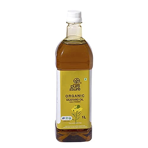 Pure & Sure Organic Mustard Oil | Cold Pressed Mustard Oil for Cooking | Healthy Mustard Oil, No Trans Fats, 1L.