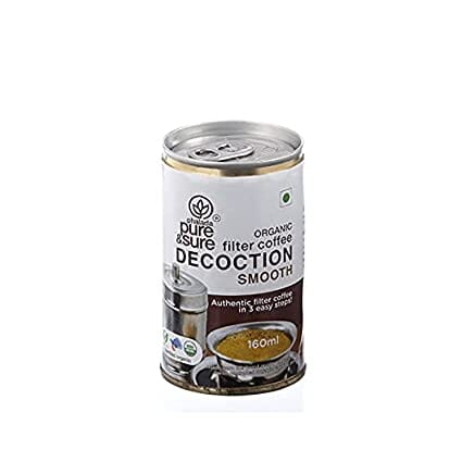 Pure & Sure Smooth Decoction Filter Coffee | 100% Organic Ground Coffee Powder | Robusta Coffee with Arabica Coffee Beans | Ready to Use, Preservative Free | 160ml Coffee Pure & Sure