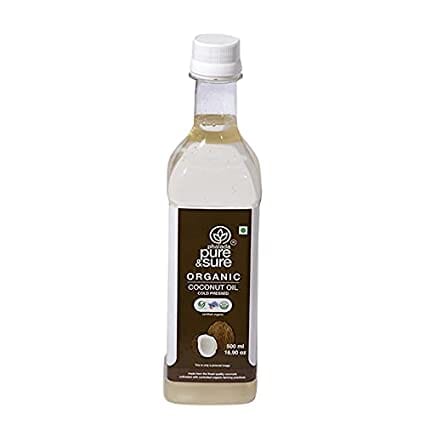 Pure and Sure Organic Coconut Oil Cold Pressed | Indian Organic Coconut Oil | Coconut Oil for Cooking 500ml | Pure & Sure Coconut Oil 500ml. Oil Pure & Sure