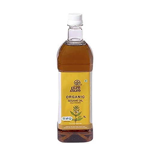 Phalada Pure & Sure Organic Sesame Oil | Cold-Pressed Sesame Oil for Cooking | Healthy, No Trans Fats Sesame Seed Oil, 1 Litre, Brown oil Pure & Sure