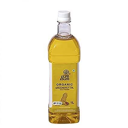 Pure & Sure Organic Groundnut Oil | Healthy Groundnut Oil for Cooking | No Trans Fats, Groundnut Oil 1 Litre Oil Pure & Sure