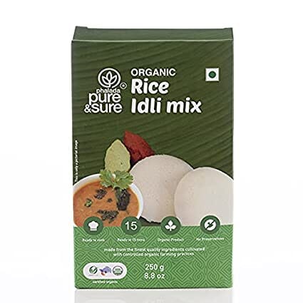 Pure & Sure Organic Rice Idli Instant Mix | Ready to Cook Meals | South Indian Rice Idli Mix, Delicious & Aromatic, 250gm Instant Food Pure & Sure