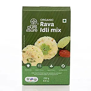 Pure & Sure Organic Rava Idli Instant Mix | Ready to Cook Idli Rava | South Indian Instant Rava Idli Mix, Delicious & Aromatic, 250g. Instant Food Pure & Sure