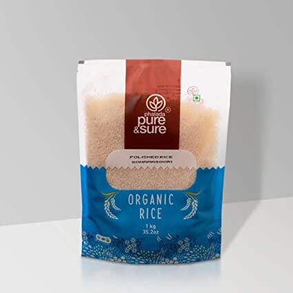 Pure & Sure Organic Rice, Polished | Instant Boost of Energy | Rich in Fibre, Helps Lower Blood Pressure | 1kg Grocery Pure & Sure