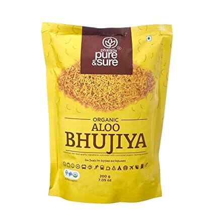 Pure & Sure Organic Aloo Bhujia | Delicious Namkeen and Snacks | Ready to Eat Snacks, Cholesterol Free, No Trans Fats, No Preservatives |Pack Of 1, 200gm