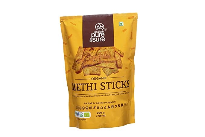 Pure & Sure Organic Methi Sticks 200 Gms | Healthy Snacks, No Preservative or Artificial Flavours Snacks Pure & Sure