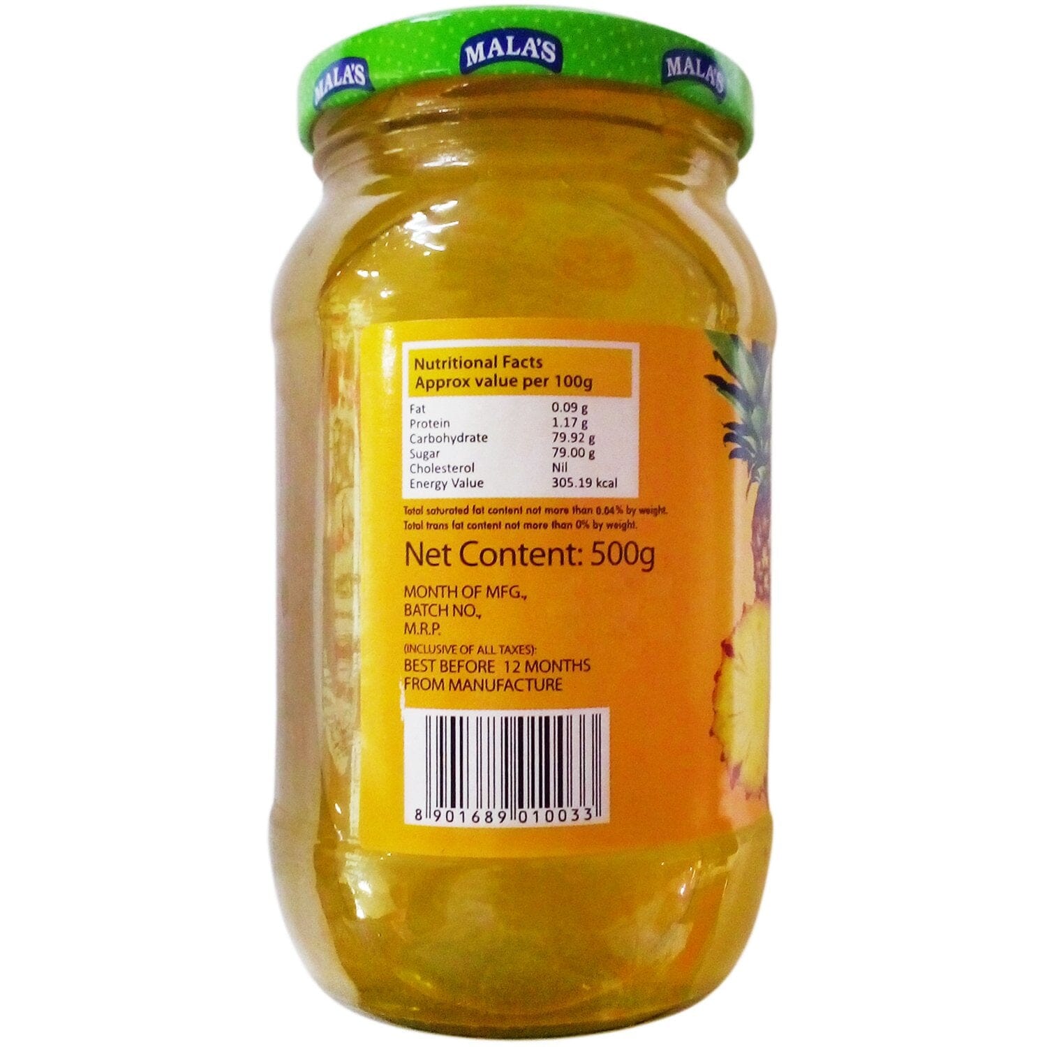 Malas Pineapple Jam 500g Glass Jar JAM Mala's