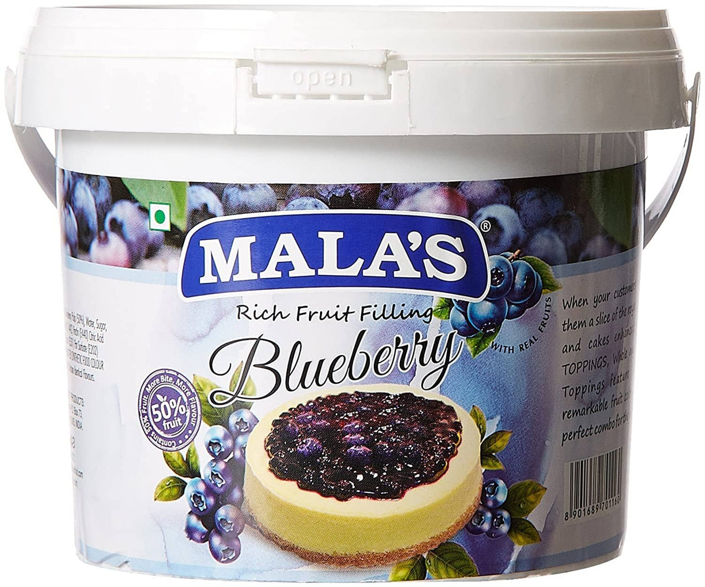 Mala's Blue Berry Fillings for Pie , Pastry & Cake 1 Kg Pet Tub FILLINGS Mala's