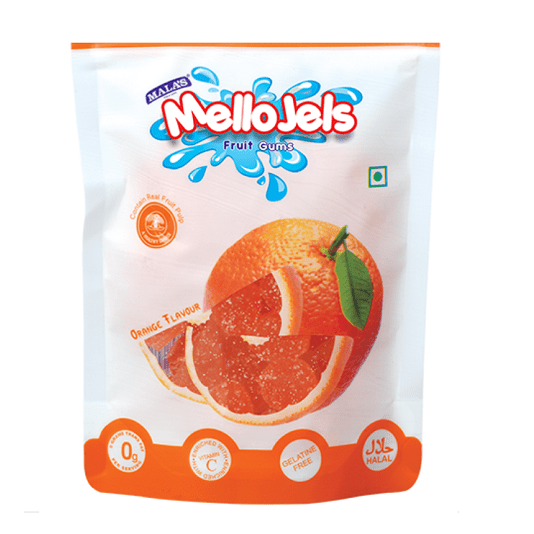 Malas Orange Mellojels Gums 150 gm Zip Pouch MELLOJELS Mala's